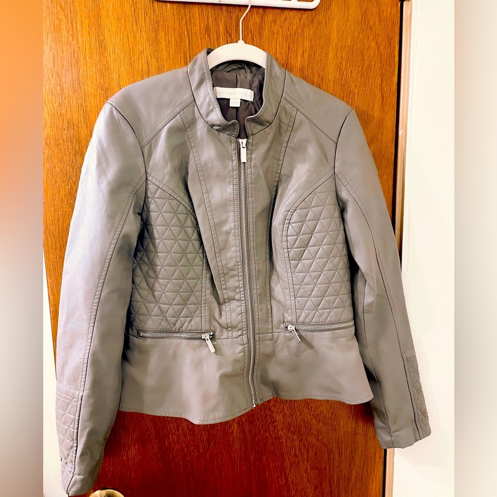 New York & Company, Gray Faux Leather Jacket, Silver Hardware, Excellent NWOT